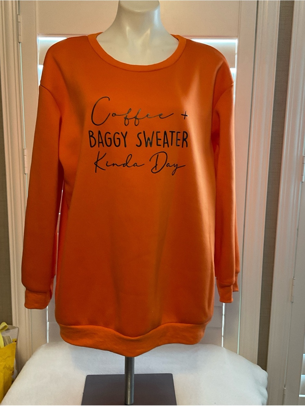SHEIN Orange 'Coffee + Baggy Sweater Kinda Day' Crewneck Sweatshirt